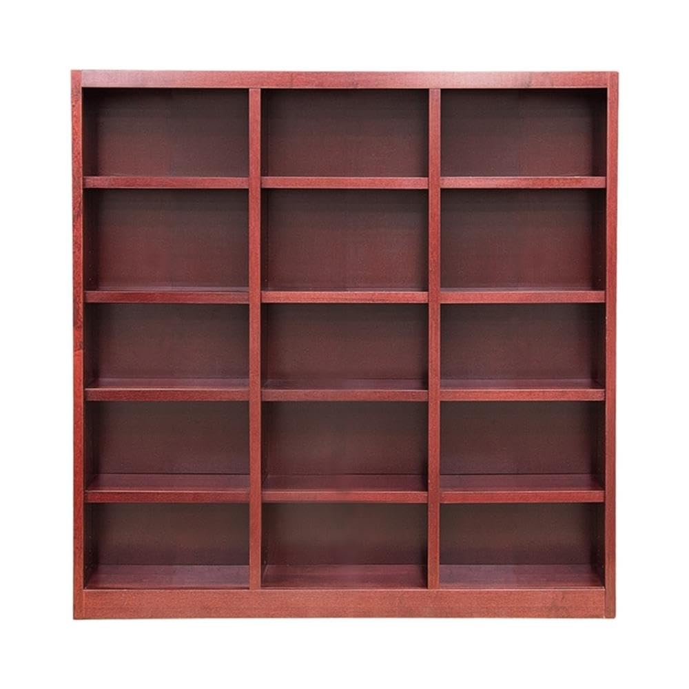 BOWERY HILL 72" Traditional Triple Wide Wood Bookcase with 12 Adjustable Shelves and 3 Fixed Shelves, Ready for Assembly, for Home/Office Use, in Cherry Finish BOWERY HILL