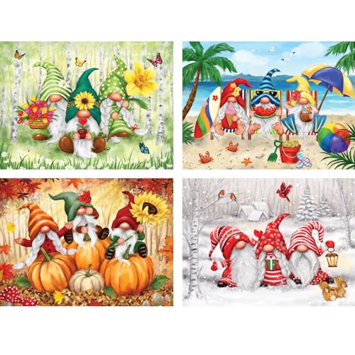 Bits and Pieces – 4-in-1 Multi-Pack 500 Piece Jigsaw Puzzles for Adults – Playful Gnomes' Jigsaw Puzzle Set Bundle by Makiko, Completed Puzzle Size: 16" x 20" Bits and Pieces