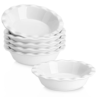 MALACASA Pie Pan, 12 OZ Mini White Pie Dish Set of 6, Ceramic Pie Dish for Baking, Small Quiche Baking Dish for Oven, Round Pie Plates Tart Pans, Fluted Dish Pie Pan for Quiches, Series BAKE