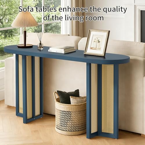OMCHOM Blue Narrow Entryway Console Table Boho, 48 Inch Sofa Table with Leveling Feet, Hallway Table for Small Spaces Living Room Foyer Behind Couch, Easy Assembly OMCHOM
