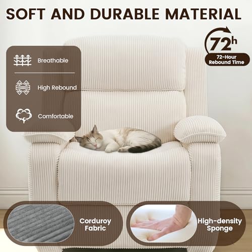 EROMMY Electric Recliner Chair, Oversized Power Recliner with USB Charging Port & Side Pockets, Heavy Duty Corduroy Reclining Sofa Chair, Wide Seat Living Room Chair for Adults, Beige