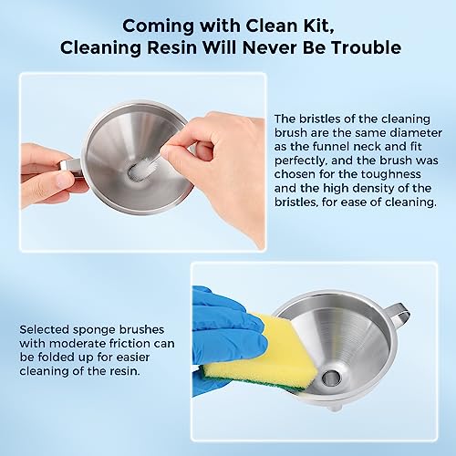 Sovol 3D Stainless Steel Funnel, Resin Funnel Filter Cup for SLA/DLP/LCD Resin 3D Printer UV Resin, Double-Strainer Filter for 3D Printing Liquid, Coming with Resin Cleaning Kit Sovol