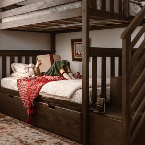 Max & Lily Bunk Bed, Twin-Over-Twin Bed Frame For Kids With Stairs, Clay Max & Lily