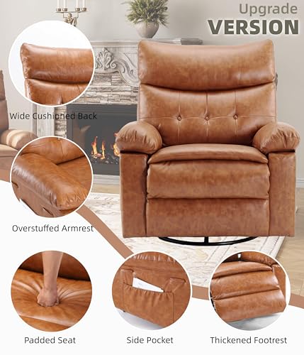 GarveeHome Leather Recliner Chair - Heat and Massage, Swivel Rocker Manual Recliner for Adults, Lazy Rocking Chair with Comfort Arms and Back Single Sofa for Living Room