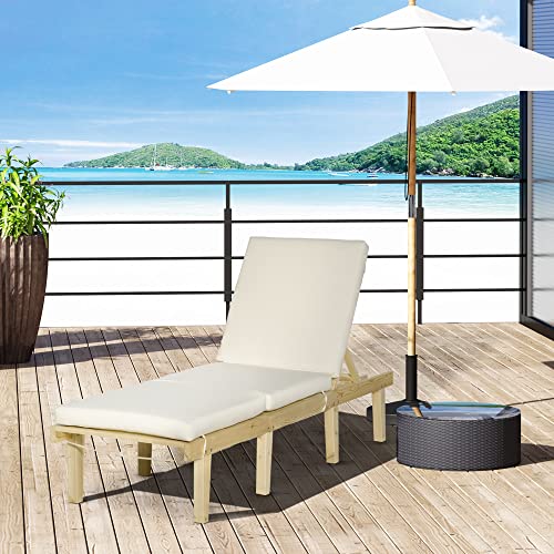 Outsunny Chaise Lounge Chair for Outdoor, Wood Outdoor Chaise Lounge with 4-Position Adjustable Backrest and Cushion, Reclining Beach Lounge Chair for Deck, Pool, Lawn and Sunbathing, Natural