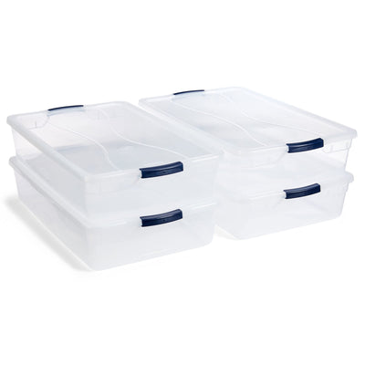 Rubbermaid Cleverstore 42 Quart Stackable Plastic Storage Bin with Lids for Garage, Closet, and Classroom, Clear, 4 Pack