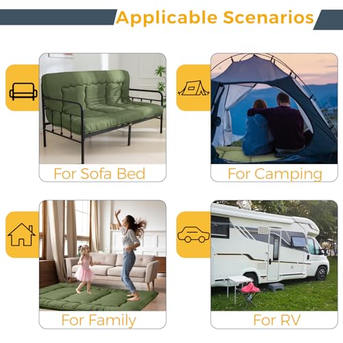 MAXYOYO 6" Extra Thick Japanese Floor Mattress Futon Mattress, Foldable Tatami Pad for Adults, Roll Up Floor Bed for Guest Room Bedroom RV, Green, Queen MAXYOYO