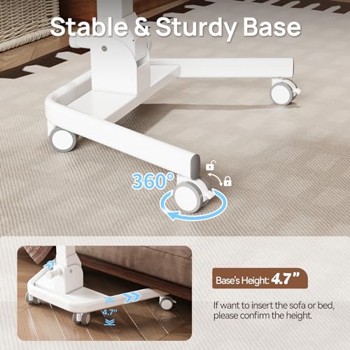 JYLH JOYSEEKER Foldable Mobile Standing Desk, 90 Tiltable Rolling Standing Desk, Height Adjustable Portable Laptop Workstation for Home Office, Easy to Fold, White JYLH JOYSEEKER