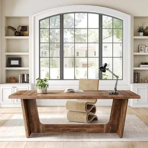 1Easylife 70.87 Inches Long Executive Desk, Brown Wooden Computer Desk, Industrial Simple Study Writing Table, Large Workstation Business Furniture for Home Office 1Easylife