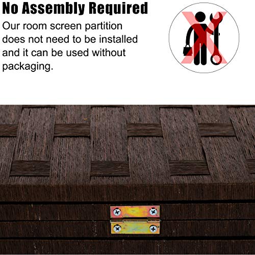 Meet Perfect 4-Panel Room Divider Privacy Screen,6 FT Wooden Woven Folding Screen,Foldable Mesh Wall Divider, Freestanding Room Partitions/Separator/Dividers Double-Weaved with Two-Way Hinges- Brown Meet perfect