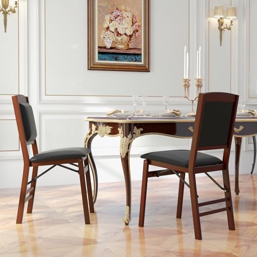 GOFLAME Folding Dining Chairs Set of 2, Foldable Chairs with PVC Padded Seat & High Backrest, Wooden Side Chairs, 2 Pack Dining Chairs for Living Room, Kitchen, Restaurant GOFLAME