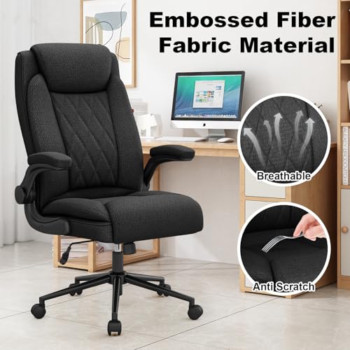 ralex-chair Big and Tall Office Chair -500 lb Heavy Duty Office Chair for Big Man, Fabric High Back Executive Office Desk Chair with 120° Tilt Rock,Computer Desk Chair with flip up arm - Black ralex-chair