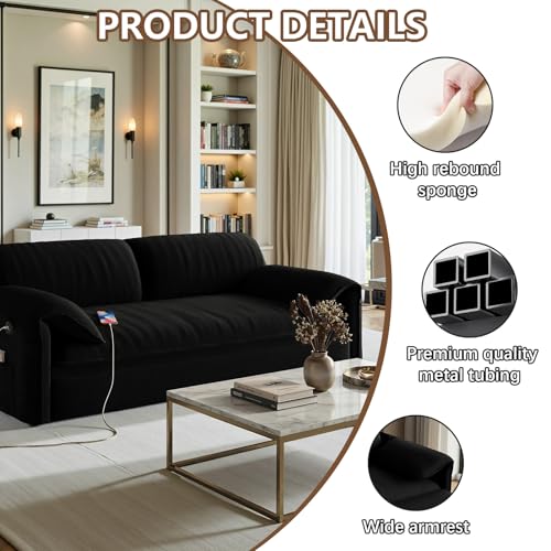 Gexpusm Futon Sofa Bed Queen Size,3-in-1 Convertible Sleeper Sofa,Pull Out Bed with Side Pocket,Loveseat Couch,Modern Futon Couch for Living Room,Small Space,Apartment,Bedroom (Black Velvet, 61") Gexpusm