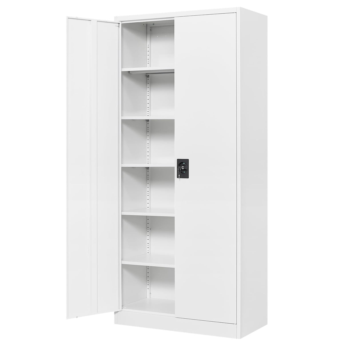 White Storage Cabinet with Locking Doors, 72" Tall Metal Cabinet with 5 Adjustable Shelves for Pantry, Office, Locking 2 Door File Storage Cabinets, 18" Deep Home Office Kitchen Pantry Cabinets MIIIKO