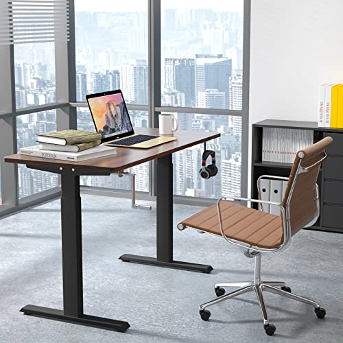 COSTWAY Crank Standing Desk Frame, Manual Hand Crank Workstation Base, Ergonomic Sit to Stand Base w/Foldable Crank Handle, Hook, Cable Management Rack (Black) COSTWAY