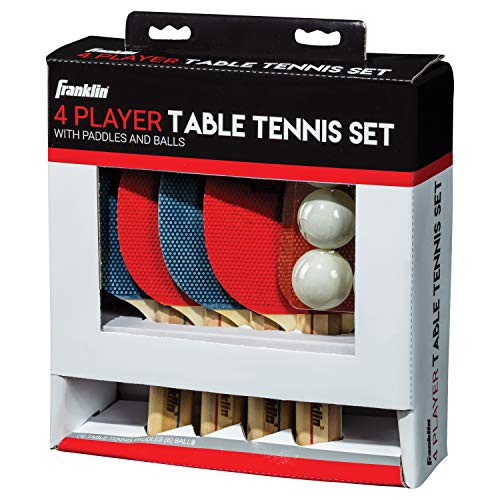 Franklin Sports Ping Pong Paddle Set with Balls - 4 Player Table Tennis Kit - (4) Ping Pong Paddles + (6) Balls - Red + Blue Table Tennis Rackets - Full Starter Kit Franklin Sports