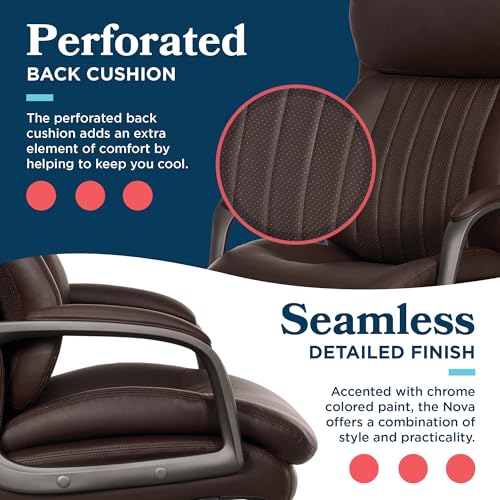 La-Z-Boy Nova Executive Office Chair, Patented AIR Ergonomic Support Technology, High-Back Premium Comfort & Support, Dark Brown Vegan PU Leather La-Z-Boy