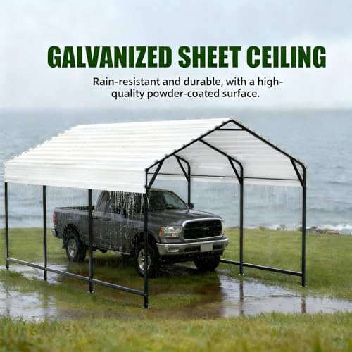 SAILARY Metal Carport 10x15 ft Heavy Duty Car Port Outdoor Canopy Steel Roof All-Weather Multi-Use Garage Shelter for Car, Boat, Tractor and Truck SAILARY