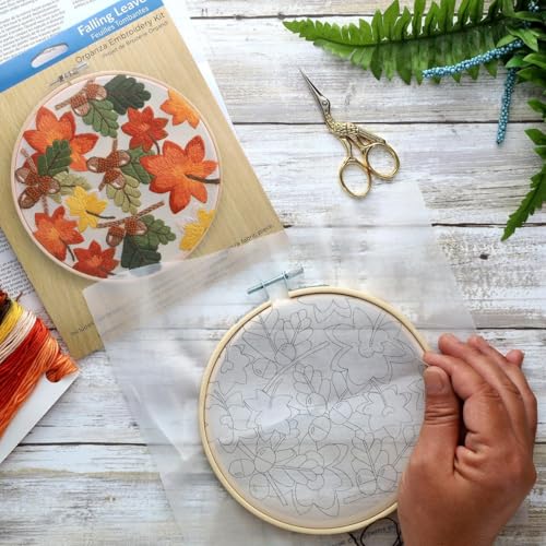 LEISURE ARTS Embroidery Kit 6" Falling Leaves - Cross Stitch Kits for Beginners - Embroidery kit for Beginners - Embroidery Kits for Adults - Embroidery Kits for Adults