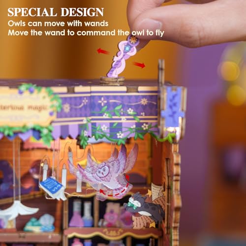MOMIBOOK Book Nook Kit 153 Pcs DIY Miniature Dollhouse Kit for Adults, 3D Wooden Puzzle Mini Booknook Bookend Bookshelf Decor, Tiny House Model, Party Christmas Birthday Gifts, Fingertip Magic Cabin