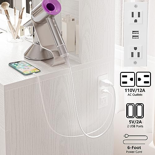 IRONCK Vanity Desk Set with Large LED Lighted Mirror & Power Outlet, 7 Drawers Vanities Dressing Makeup Table with Storage Bench, for Bedroom, Industrial Style White IRONCK