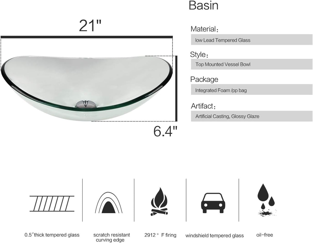 YOURLITE 28 Inch Floating Bathroom Vanity with Sink,White Modern Wall Mounted Bathroom Vanity and Tempered Glass Sink Combo with Mirror and Faucet and Pop-up Drain Set,Clear Boat Glass Sink YOURLITE