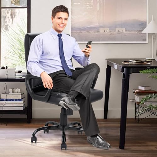 CLATINA Leather Office Executive Chair with Lumbar Support and Padded Armrestes, Swivel Rolling Ergonomic Mid Back Computer Task Desk Chair for Home, Conference, Waiting Room, Black, 8 Pack CLATINA