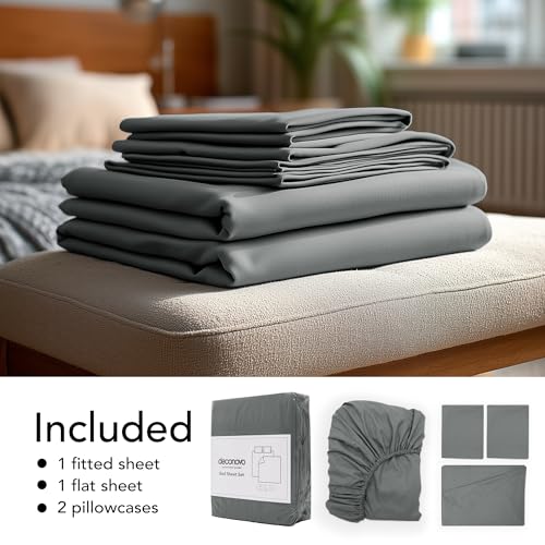 Deconovo Queen Sheet Set–4Piece Brushed Microfiber Bedding with Deep 16 inch Pocket,Soft & Durable Sheets,All‑Around Elastic Fitted,Machine Washable–1 Flat,1 Fitted,2 Pillowcases,Grey Deconovo