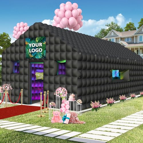 WUHUWOO Inflatable Nightclub 13x10x9 Ft, Black Inflatable Club Tent with 2 Doors and Logo Area, Inflatable Party Tent for Children Adults Birthday Backyard Wedding Rental (Black, 13x10x9 Ft) WUHUWOO