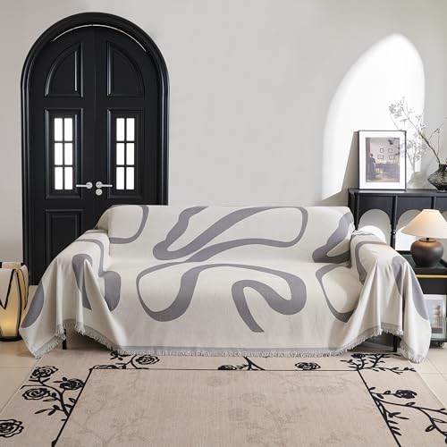 MYSKY HOME Boho Couch Cover Super Soft Couch Covers for 2-3 Cushion Couch Sofa, Modern Grey Jacquard Sofa Slipcover Loveseat Futon Cover, Couch Covers for Sectional Sofa, 71" x 118", Grey Curve MYSKY HOME