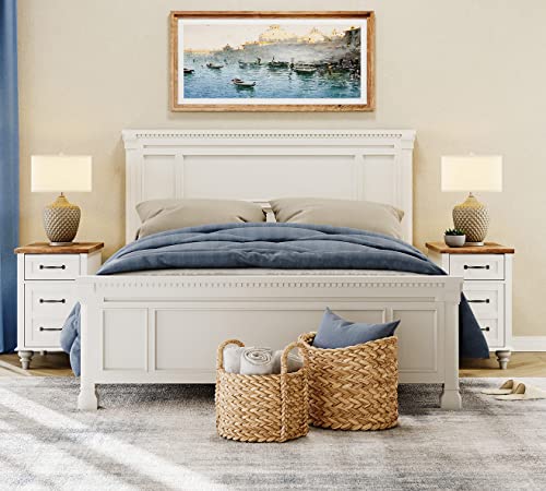 WAMPAT 2 Pack White End Table with Charging Station, Wood Side Sofa Table with Drawer and Storage Cabinet, Modern Nightstand with Power Outlets & USB Ports for Living Room, Bedroom WAMPAT