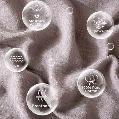 LUTBM King Sheet Set 100% Cotton Bed Sheets Gauze 4 Pcs Grey King Muslin Sheets Set 16" Deep Pocket Sheet & Pillowcase Sets Breathable Boho Soft Bedding Sets for All Season LUTBM