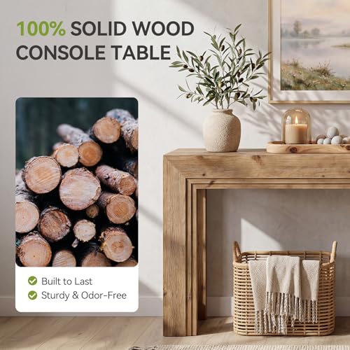 LITTLE TREE 63" Solid Wood Console Table, Narrow Entryway Table for Entrance, Rustic Sofa Tables Behind The Couch for Living Room, Farmhouse Wooden Foyer Hallway Storage LITTLE TREE