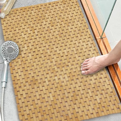 HOMBYS 47x32 Extra Large 100% Bamboo Shower Mat for Shower Stall Tub, Non Slip Bath Mat Bathroom Accessories, Large Mats for Shower and Bathroom, Quick Drying HOMBYS