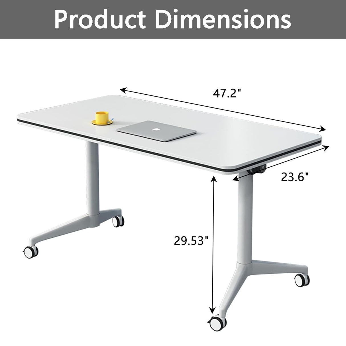 Conference Table, Folding Conference Room Tables with Flip-Top Design, Mobile Seminars Dynamic Meetings Training Tables for Offices, Classrooms, and Meeting Room, White, 47.2"D x 23.6"W x 29.5"H WMIASIN