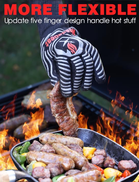 WEEDABEST Hot BBQ Gloves Heat Resistant Kitchen Oven Mitts Professional Long Heat Resistant Cooking Gloves for Grill,Grilling,Smoker,Barbeque,13.5 inch-Gray WEEDABEST