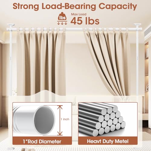 SUNALLY Room Divider No Drilling Curtain Rod Wall Divider for Room Separation, 4-10ft(H) 28-114inch(W) Adjustable, Heavy Duty Partition Space Separator Freestanding Tension Curtain Stand, White SUNALLY