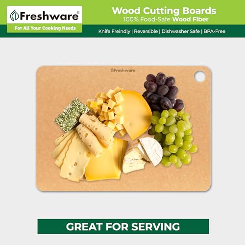 Wood Cutting Boards for Kitchen Dishwasher Safe, Wood Cutting Board, Premium Wood Fiber, Non-Porous, Reversible, Set of 2, Natural Slate Freshware