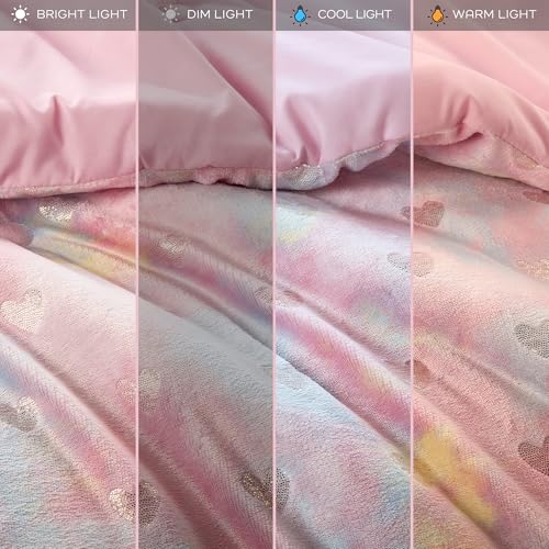 Intelligent Design Queen Comforter Set, 4 Piece Metallic Hearts Bedroom Set for Girls, Queen Bed Set Soft Plush Comforter, Rosalie All Season Fluffy Bedding Set, Full/Queen, Pink Multi/Gold 4 Piece Intelligent Design