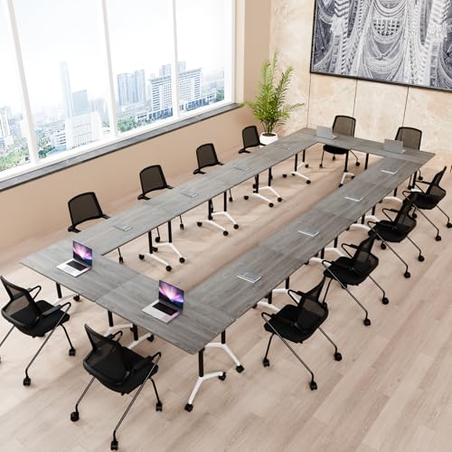 ZanyCajole Conference Room Table, Folding Conference Table with Silent Wheels, Modular Flip Top Mobile Training Tables for Office, Training Room, Meeting Rooms, School, 2-16 Person (10, Grey, 70.8in) ZanyCajole