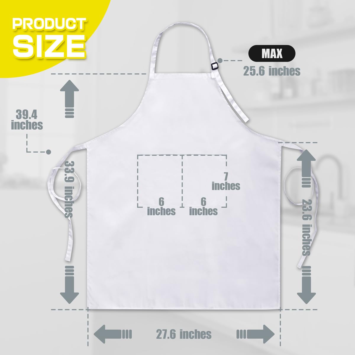 ROTANET Extra Large Aprons for Men Adjustable Bib Aprons with 2 Pockets Cooking Kitchen Bbq Grilling Big Apron for Women Chef Water & Oil Resistant White ROTANET