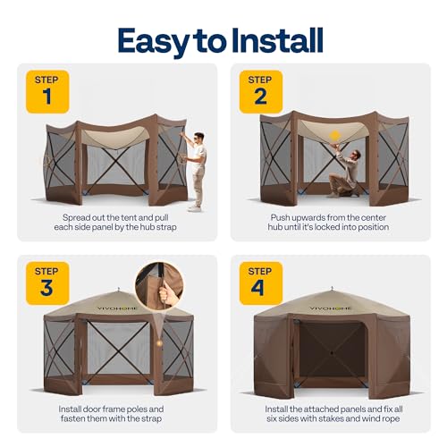 VIVOHOME 10x10ft Pop-Up Gazebo Screen Tent, 6-Sided Instant Outdoor Canopy Shelter with Large Main Door, Wind Panels, and Screens for Outdoor Parties, Camping, Lawn and Backyard VIVOHOME