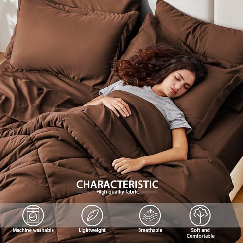 Love's cabin Full Comforter Set Brown, 7 Pieces Full Bed in a Bag, All Season Bedding Sets with 1 Comforter, 1 Flat Sheet, 1 Fitted Sheet, 2 Pillowcase and 2 Pillow Sham