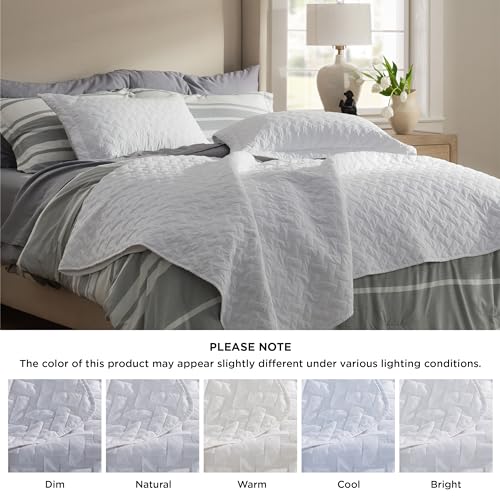 Bedsure Quilts Queen Size - Lightweight Bedspreads Queen Size with Basket Weave Pattern, Soft Quilt Bedding Set, White Comforter Set Coverlet for All Seasons with 2 Pillow Shams (90" x 96") Bedsure