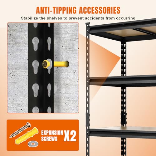 BIG RED Storage Shelving Unit, 5-Tier Adjustable, Heavy Duty Metal Garage Shelves/Utility Rack for Kitchen, Pantry, Basement, Bathroom, Laundry - 2,000 lbs Capacity, Black, 72" H x 48" W x 18" D BIG RED