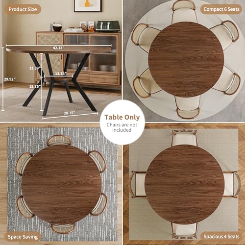 42" Round Dining Table for 4, Farmhouse Kitchen Table with Storage, Space Saving Circle Dinner Table, Rustic Wood Kitchen & Dining Room Tables with Metal Legs for Kitchen, Living Room, Dining Room MECHYIN