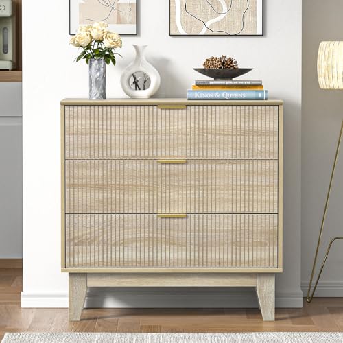 Anmytek 3 Drawer Dresser for Bedroom, Modern Closet Dressers Chest of Drawers, Wood Tall Dresser Storage Dresser Large Nightstand for Bedroom Living Room Hallway Closet, H0113 Anmytek