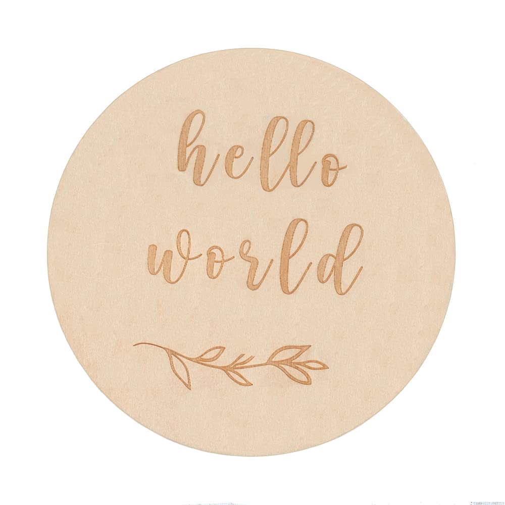 Wooden Baby Announcement Sign, 5.9Inches Hello World Newborn Sign, Double Sided Birth Announcement Sign, Lovely Baby Name Plaques for Photo Prop Baby Shower Hospital Nursery Gift. ATOPXiNG