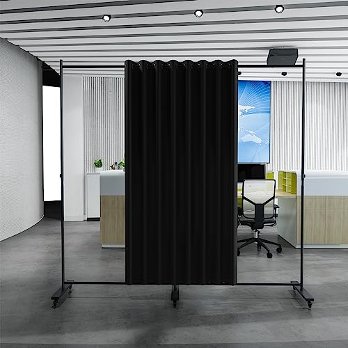 Madamera Adjustable Room Divider, 7 ft x 10 ft, 4 Rolling Wheels Curtain Divider Stand, Black Metal Frame, Blackout Curtain & Portable Tool, Expandable Screen for Office, Bedroom, Kitchen (Black) Madamera