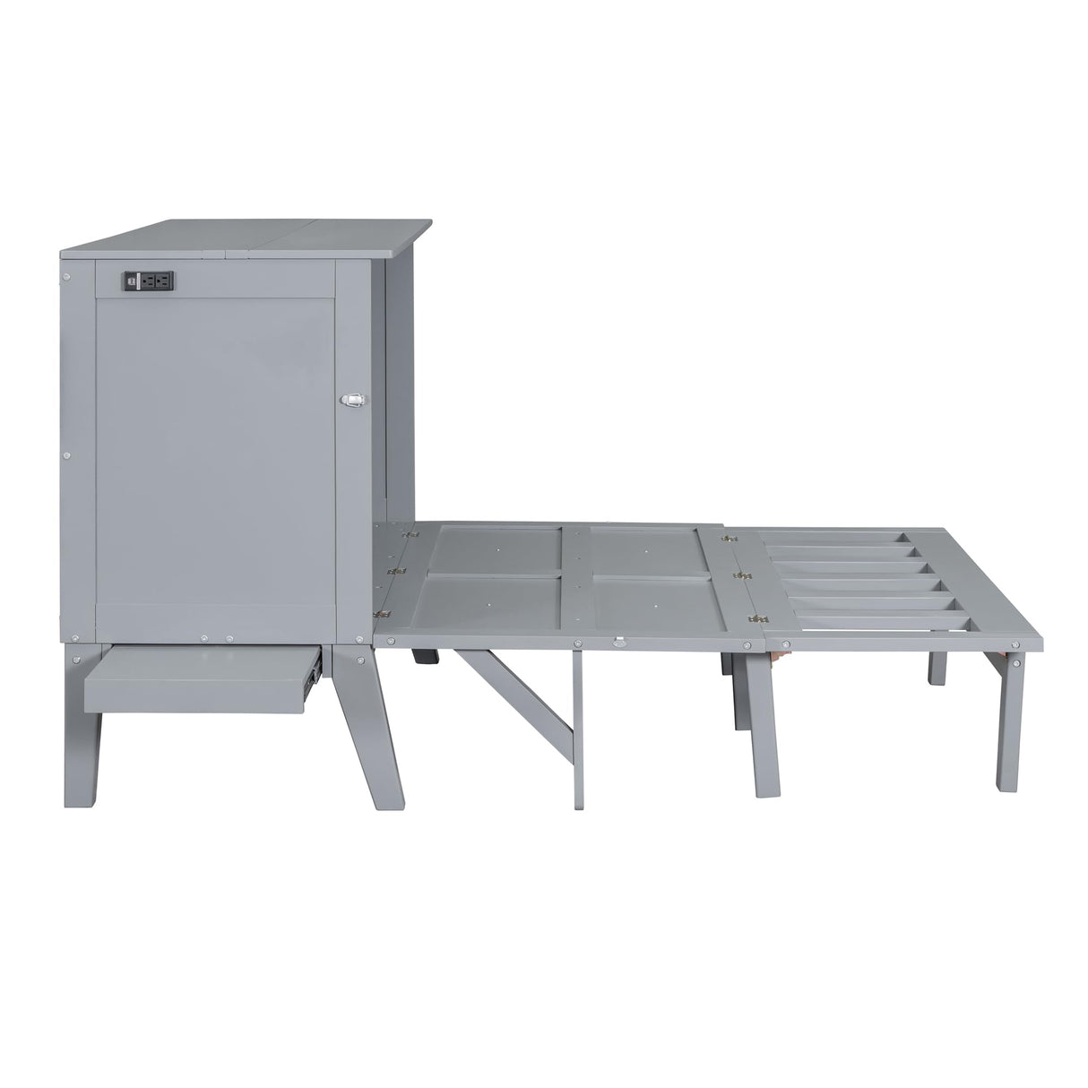 Jintop Murphy Bed Full Szie,Cabinet Hideaway with USB Port and Removable Shelves,Wall Bed W/ 2 Movable Desks,can be Folded,Platform Bedframe for Kids Bedroom,Student Dorms,Gray Jintop